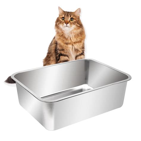 Stainless Steel Cat Litter Box High Sides, Metal Litter Box with Lid 